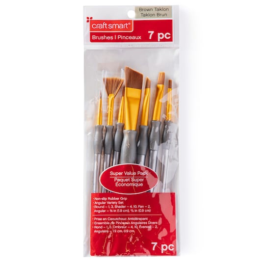 Craft Smart® Angular Variety Brush Set Brown Taklon, 7 Pieces
